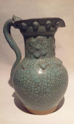 Chinese Jun Like Crackled Blue Molded Pitcher