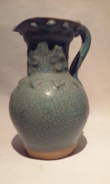 Chinese Jun Like Crackled Blue Molded Pitcher