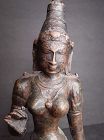 Hindu Pallava style Bronze seated statue of Parvati