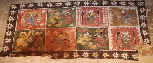 Chimu painted Textile with Monkeys Jaguars birds and Warriors