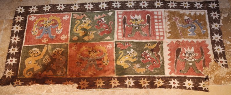 Chimu painted Textile with Monkeys Jaguars birds and Warriors