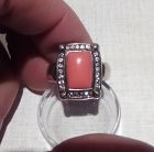 Coral and silver Ring with untested  accent Diamonds ?