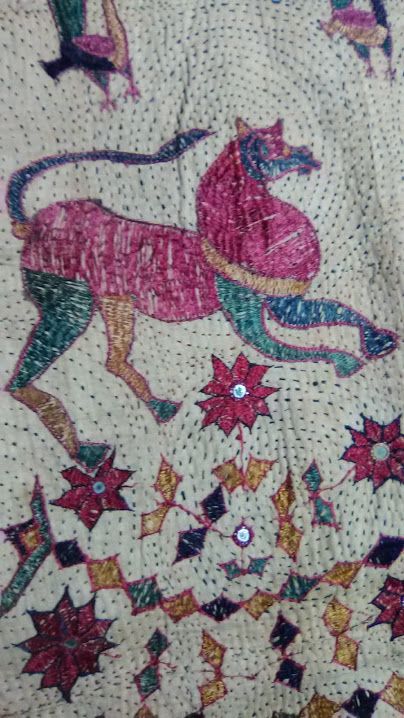 India 19thc Kantha silk embroidered Tapestry v6