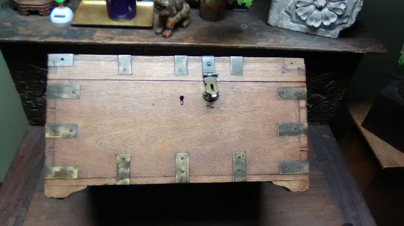 Colonial Teak and Brass Campagne Letter box v8