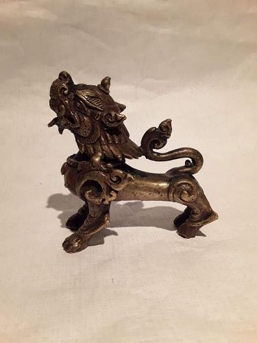 Antique Nepalese Bronze Foo Dog Temple Dragon