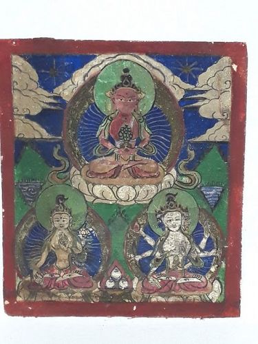 Antique Tsakli: Amitayus with others ground mineral pigments