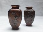 Pair of Taisho Copper Clad metal vases v8
