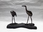 Japanese metal Okimono of a pair of Cranes
