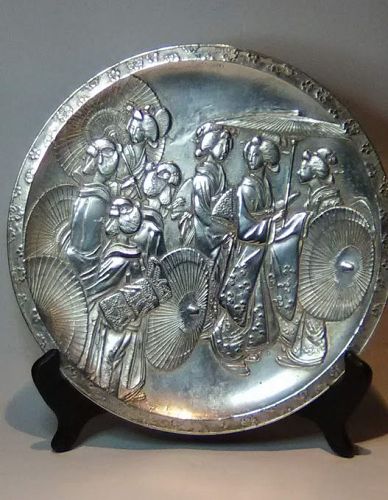 Japanese Meiji Silver clad Charger with Geishas