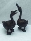 Japanese Meiji Pair of Cast Iron Geese