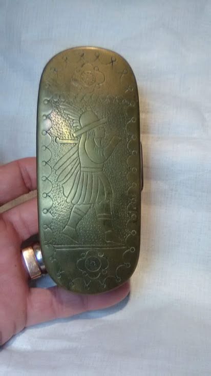 Antique Dutch Brass Tobacco Tin with Incised figure v7