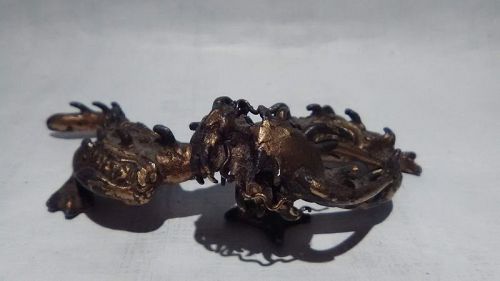 Chinese cast pewter  and gilt dragon Scholars paper weight