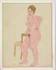 Rudy Burckhardt nude female standing with chair watercolor and pencil