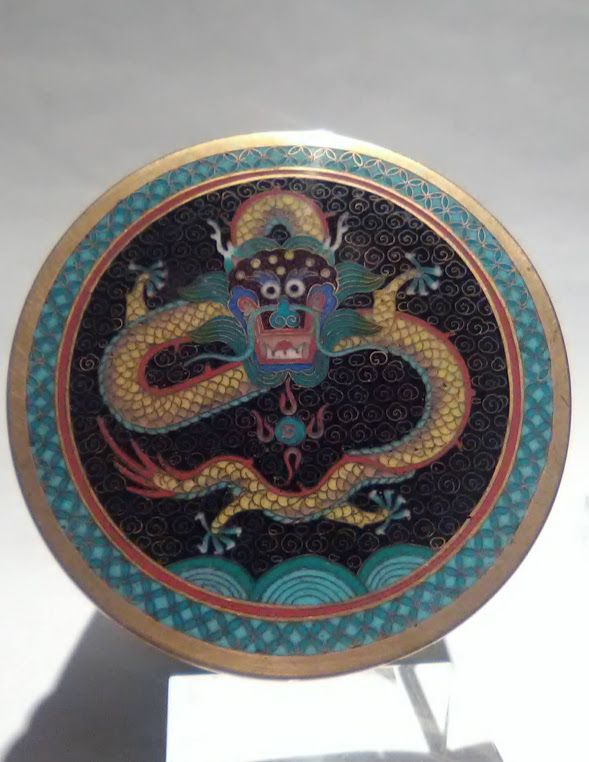 Fine Chinese Cloisonne 5 Claw Dragon Tea caddy Stash container humidor