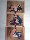 Japanese shunga group with watercolor and gold silver details