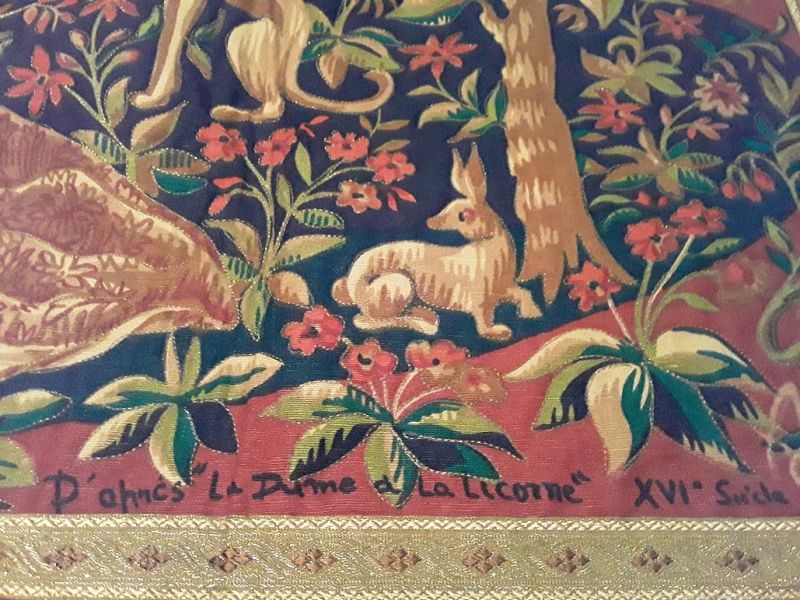 1960s Italian &quot;La Dame de la Licorne &quot; style printed Tapestry