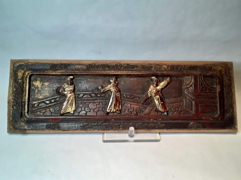 Chinese carved and lacquered architectural panel #4