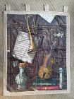 Mid century Italian printed Music Still life  Tapestry