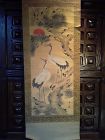 Antique Japanese scroll of cranes in the folk art style