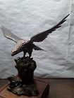 Japanese Meiji Bronze okimono Hawk on Rockery base signed