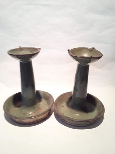 Antique Chinese Green Glazed oil or  candle sticks