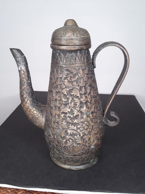 Chinese Antique tooled brass - bronze wine pot