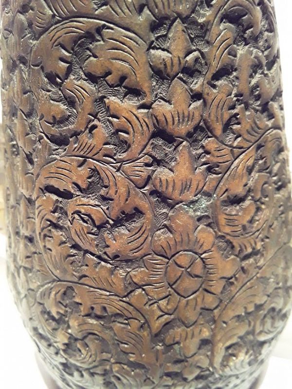 Chinese Antique tooled brass - bronze wine pot