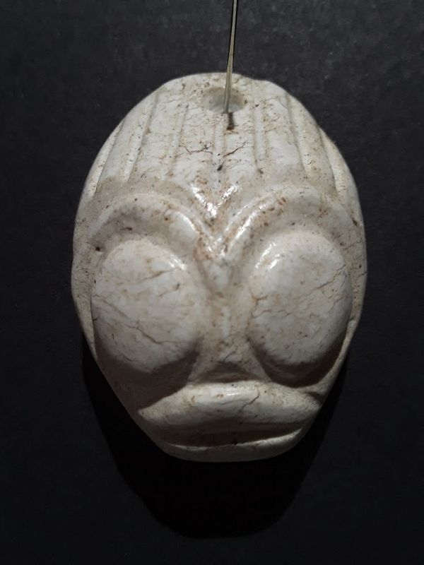Chinese Hongshan Chicken  Bone Jade Alien Mask Pendant