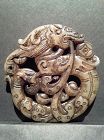 Chinese Grey Jade pendant with Early or Tang style Dragon