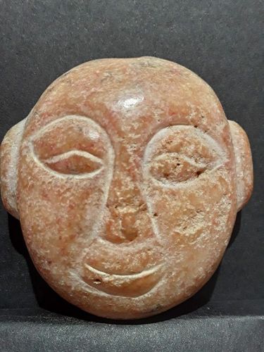 Large Hongshan Round disk smiling Face Pendant in Orange Nephrite
