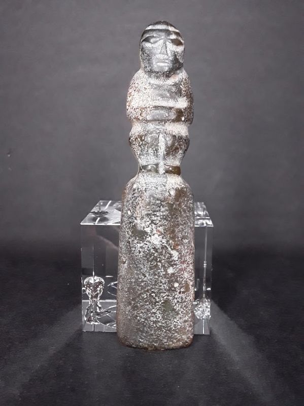 Hongshan Tall figural chisel ax blade pendant in Nephrite Jade