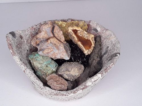 Pre Columbian Terracotta Treasure Bowl Gem and fossil filled