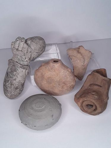 West Mexican pre Columbian Pottery Fragments and Large Arm