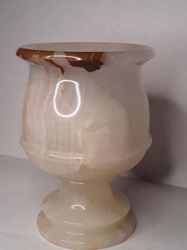 Mid Century Italian Cream and brown Onyx Votive candle lantern cup