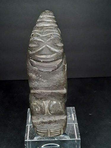Pre Columbian Squatting figure in dark green stone Costa Rica or Olmec