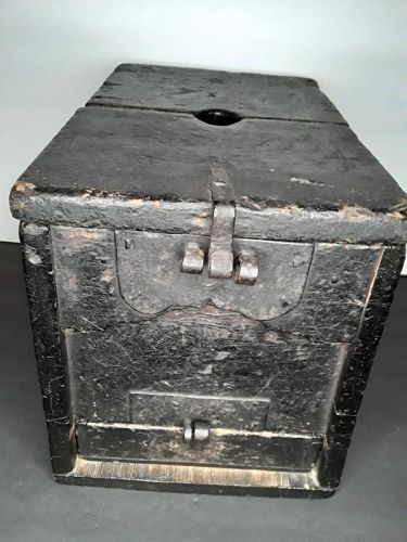 Japanese Late Edo Zenibako wood and Iron Coin Box