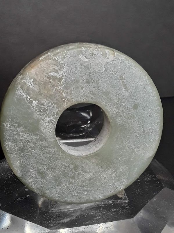 Ancient Neolithic  Bi disk in celadon colored Jade