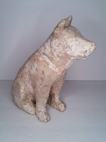 Han Dynasty Red Terracotta Painted Seated Dog  with Harness