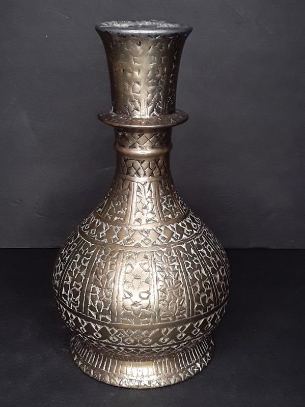 Antique 18-19th c Mughal Bronze geometric floral Hookah Base or Vase