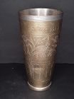 Antique Indian Tinned Bronze tall lassi cup with Palace scene