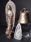 Asian Buddhist group lot Figures and bell