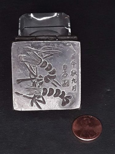 Chinese Opium stash box in Paktong or White Brass