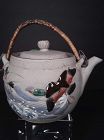 Vintage Japanese Grey Clay Banko Teapot with Mallard Ducks