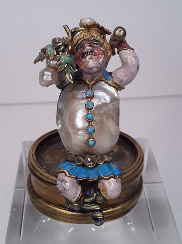 17-18th c Baroque Pearl Diamond Ruby and Enameled Metal Figure
