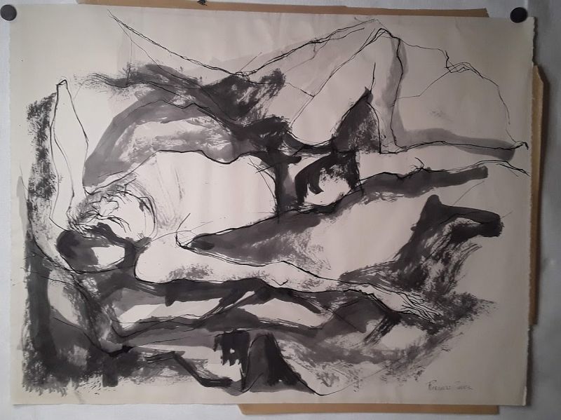 Rosemary Zwick "reclining Man" Ink on paper c 1950s