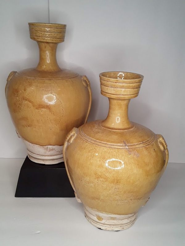 Antique Chinese Liao style  Amber Glazed Urns with white clay body