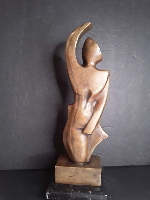 c1910s French Mixed Metal Cubist Nude female Cello