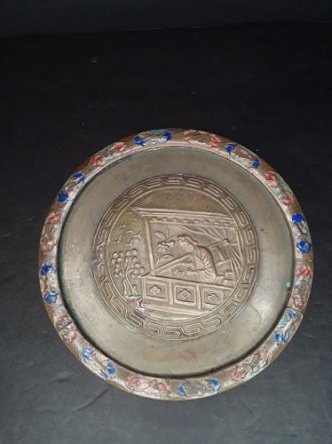 Vintage Chinese Brass  cloisonné and enamel large lidded box