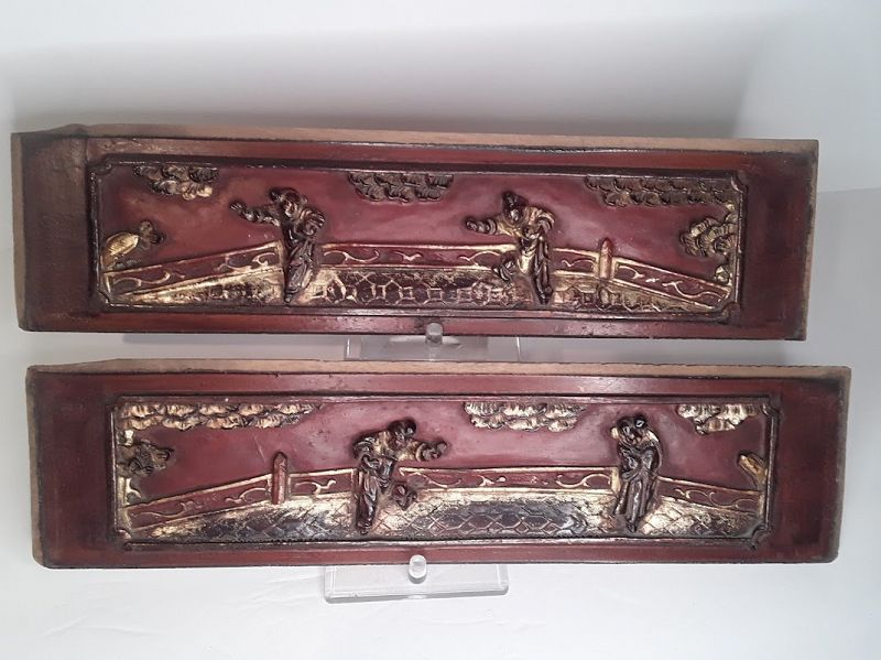Chinese carved and lacquered architectural panels "railings in red"