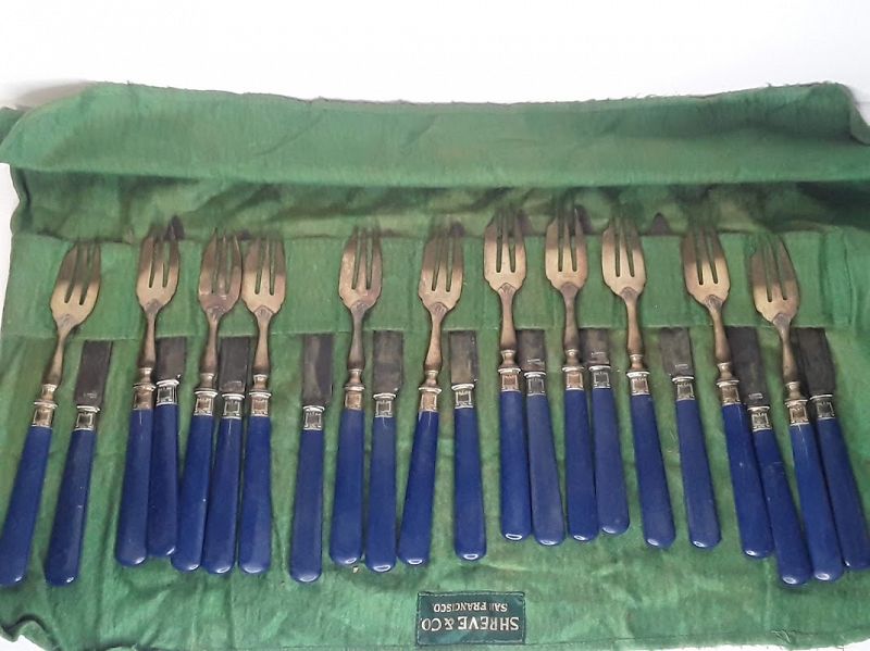 Antique French flatware - A. Sauzedde 1890 Made in France Blue